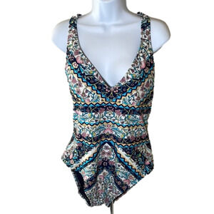 KONA Sol Patterned One Piece Swimsuit Size Large